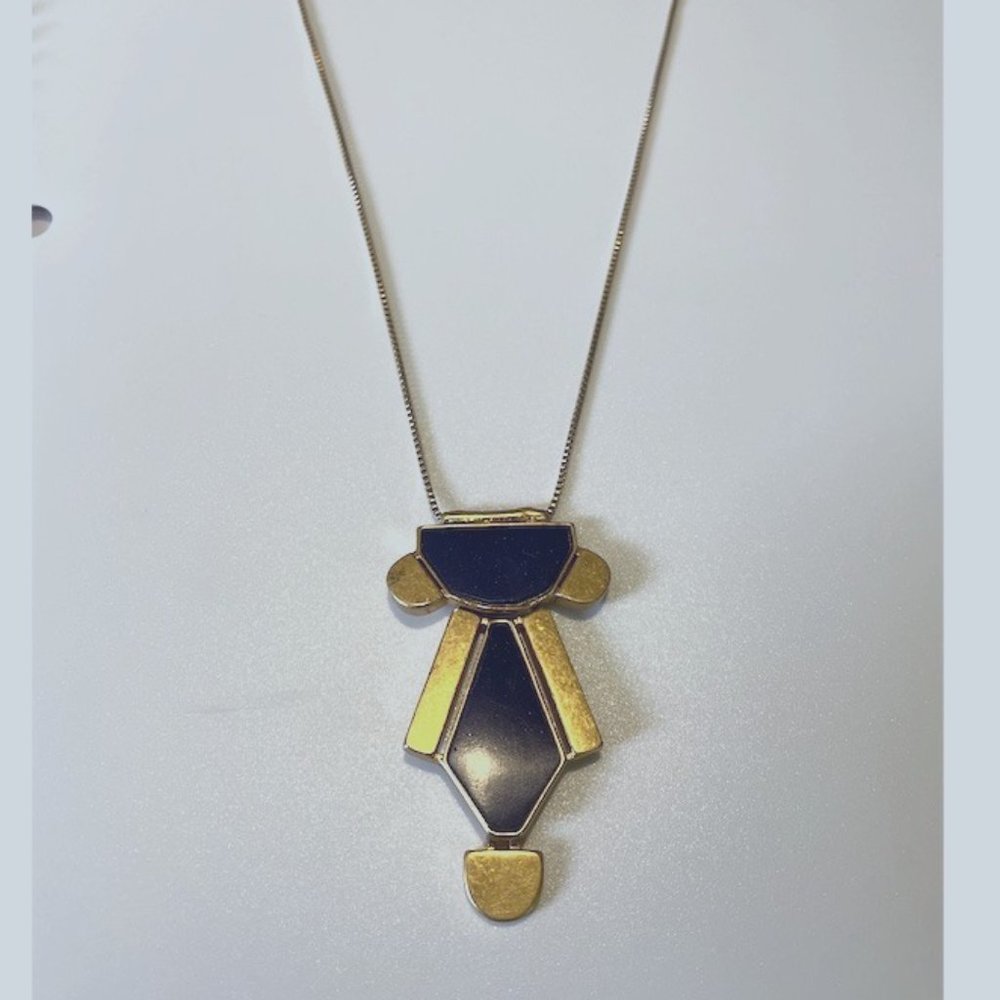 Madewell Adjustable Gold Necklace with Blue Enamel Pendant